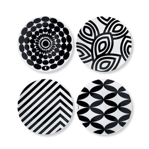 Black and White 9" Salad Plate Gift Box Set of 4