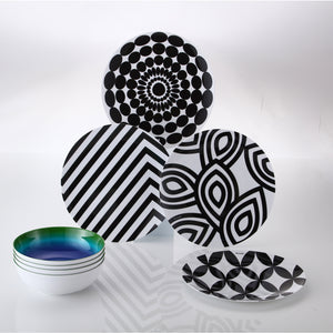 Black and White 11" Dinner Plate Gift Box Set of 4