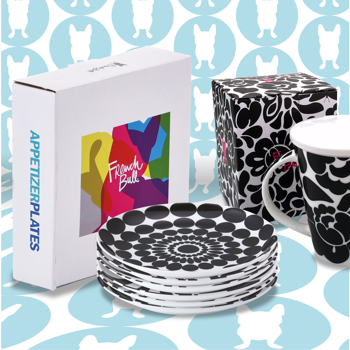 Black and White Appetizer Plate Set French Bull